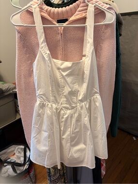 White Poplin Square Neck Bustier Skort Romper